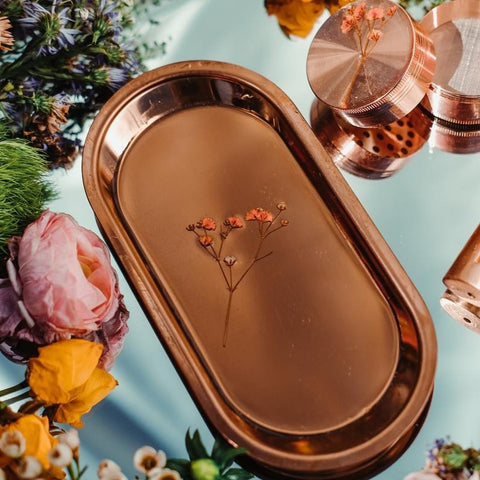Decorative Trays w/ Dried Flowers (Rose Gold)